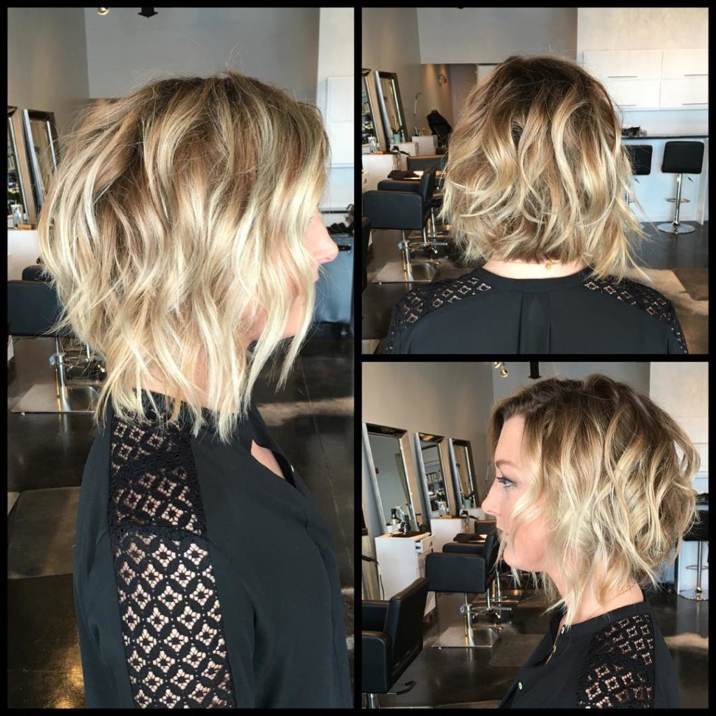 Textured Blonde Bob with Messy Waves and Highlights Medium Length Hairstyle