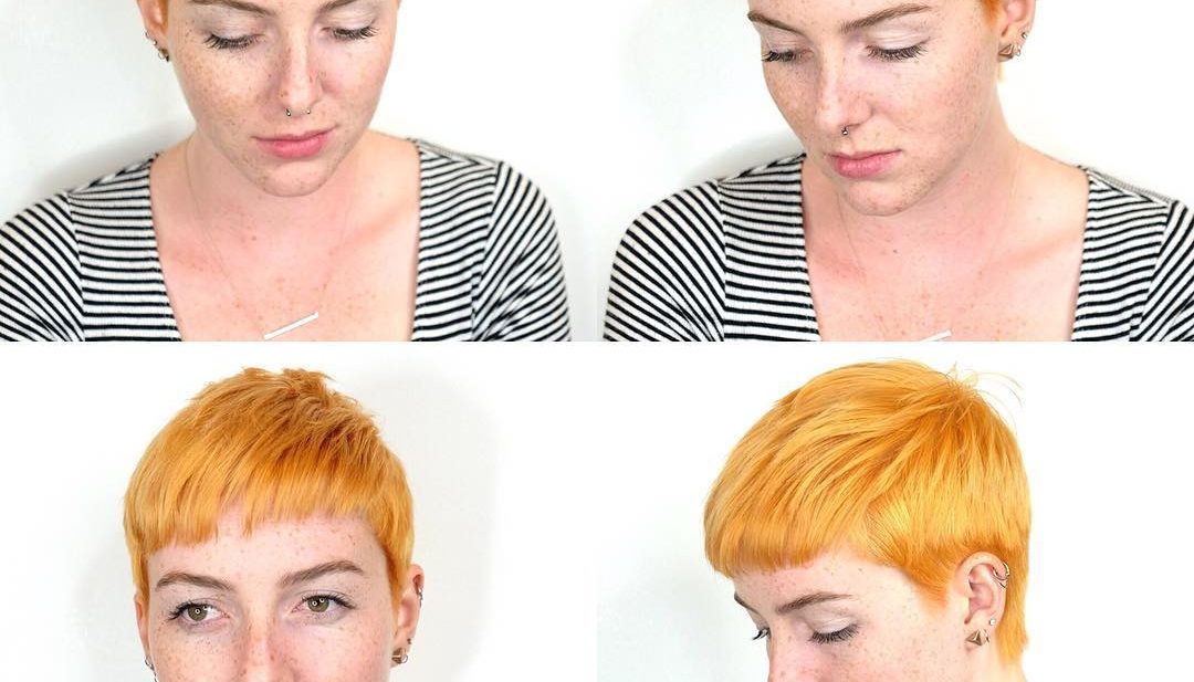 Textured Ginger Crop with Baby Bangs and Taper Short Hairstyle