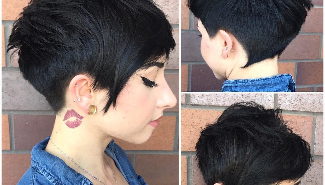 Chic Textured Messy Pixie with Side Swept Bangs on Black Hair Short Hairstyle