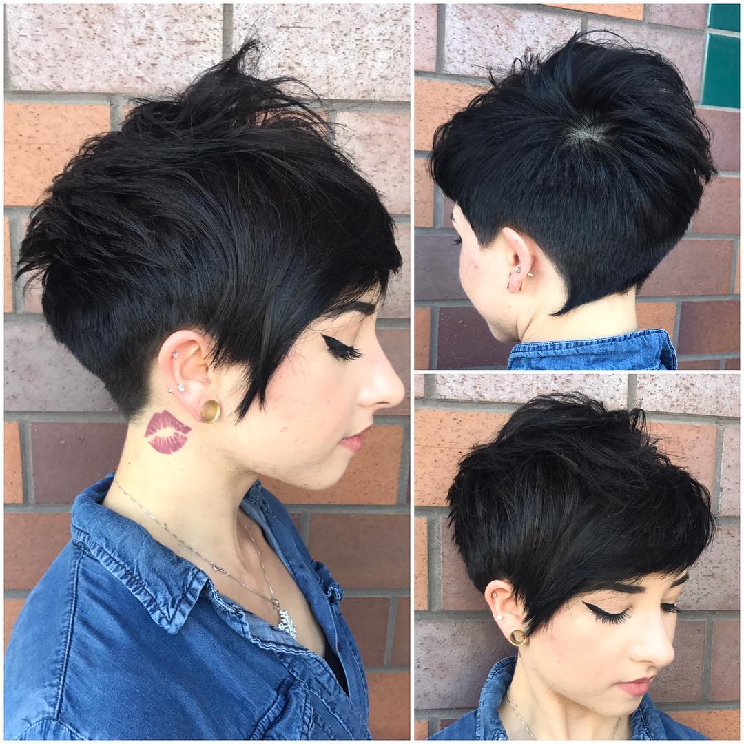 Chic Textured Messy Pixie with Side Swept Bangs on Black ...