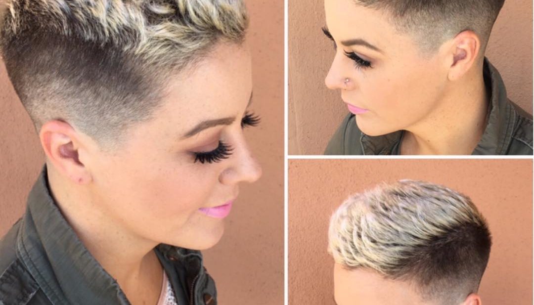 Textured Pixie with Taper Fade and Platinum Frosted Tips Short Hairstyle
