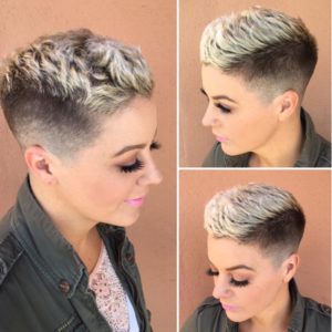 Textured Pixie with Taper Fade and Platinum Frosted Tips Short Hairstyle