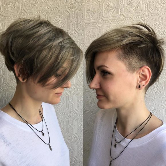 Textured Asymmetrical Undercut Pixie with Ash Blonde Color