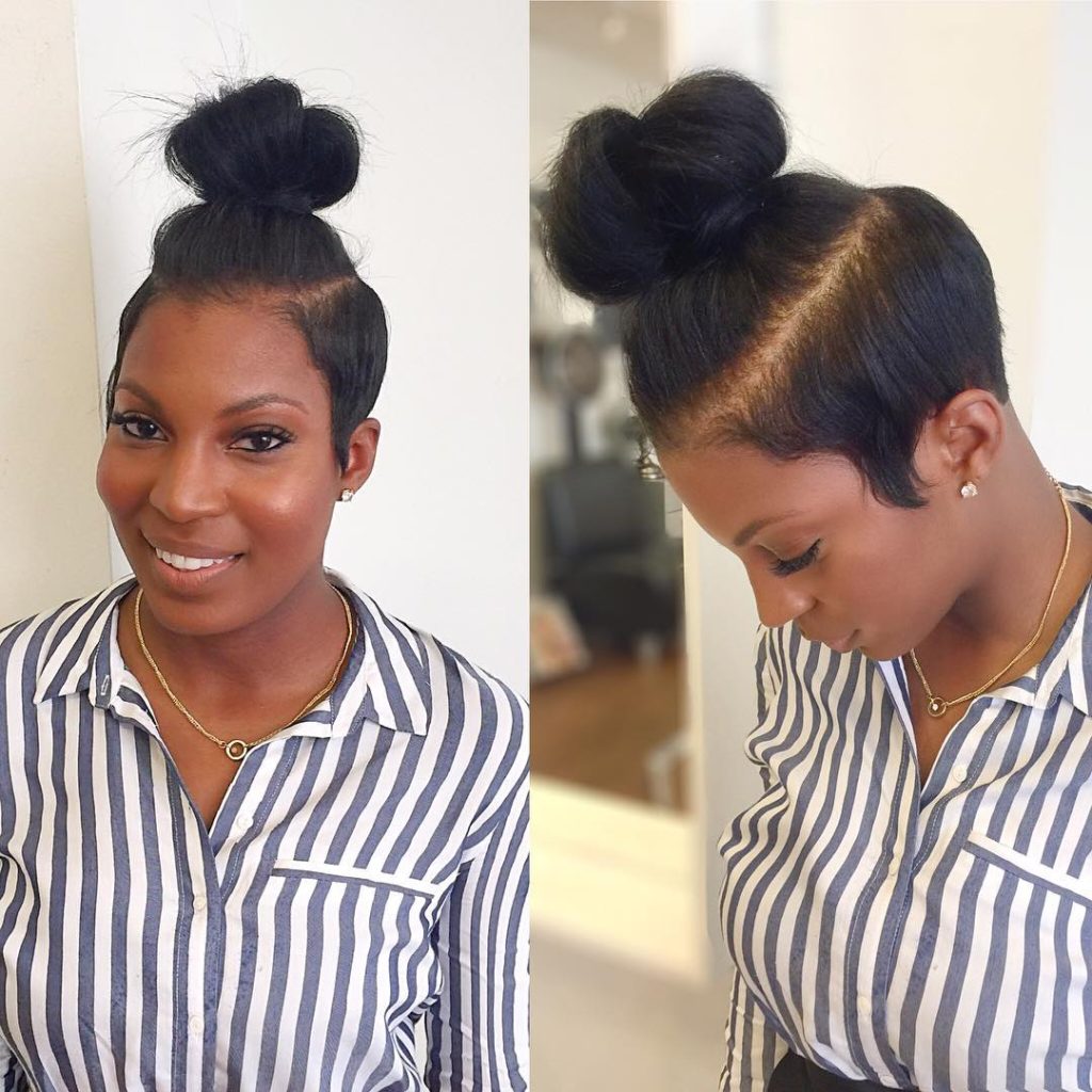 Trendy Half Up Top Knot Bun with Undercut Sides Updo Hairstyle