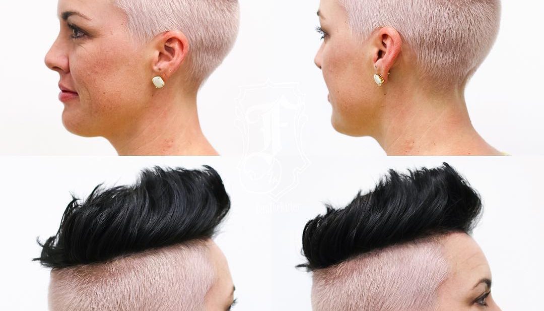 Two Tone Brushed Up Undercut with Black Top Lengths Short Hairstyle