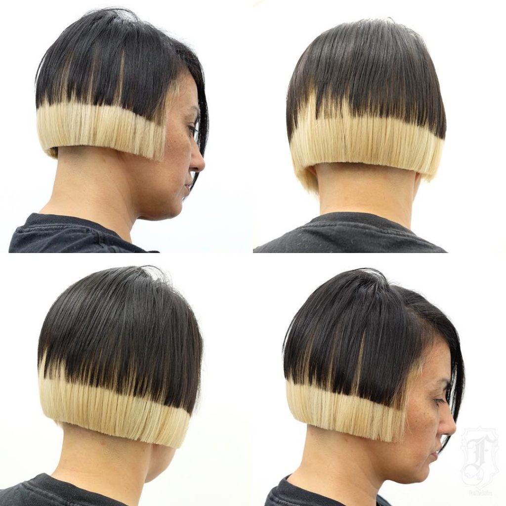 Layered Undercut Bob with Blunt Lines and Bold Block Coloring Short Hairstyle