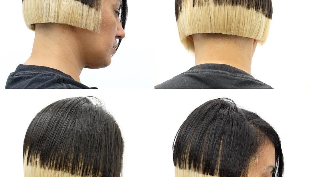 Layered Undercut Bob with Blunt Lines and Bold Block Coloring Short Hairstyle