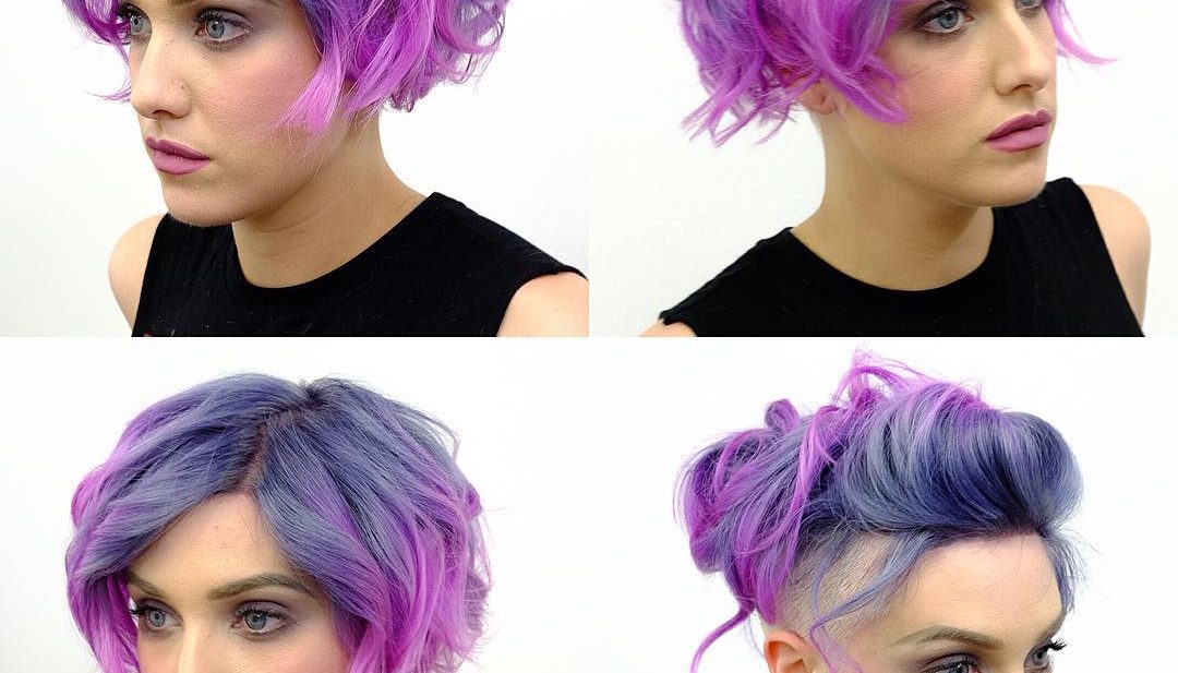 Undercut Soft Blend Bob with Tousled Waves and Violet Ombre Short Hairstyle