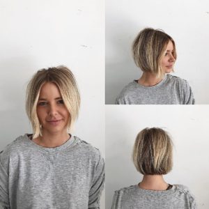 Undone Center Parted Blunt Bob with Face Framing Wave and Dark Blonde Color with Highlights Short Hairstyle