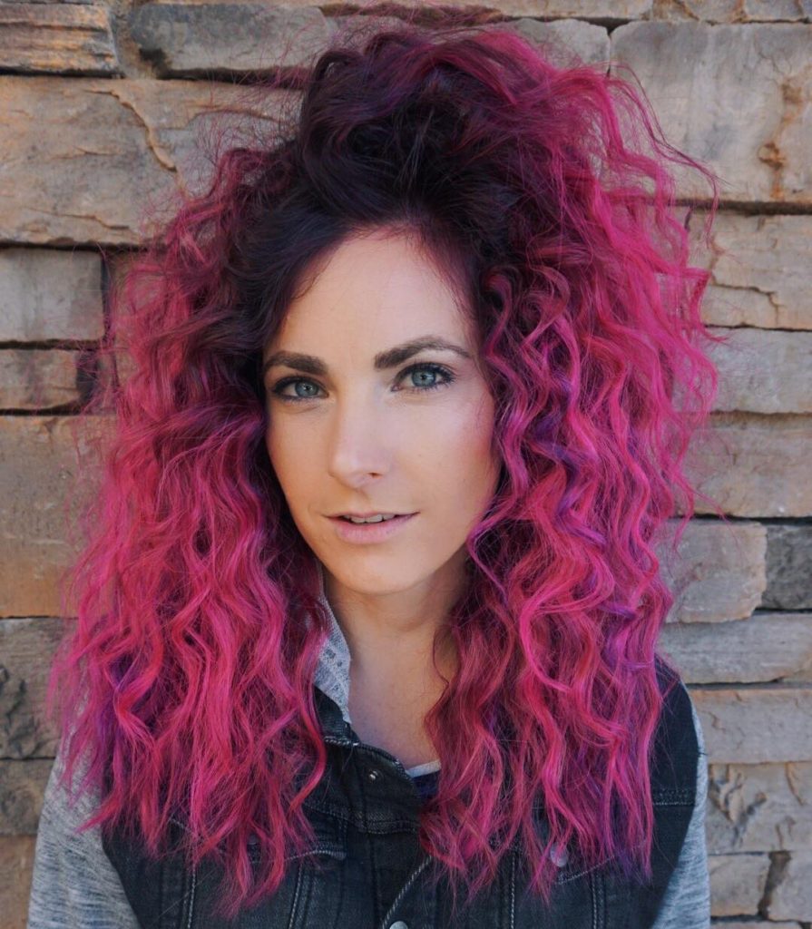 Undone Curly Texture on Seamless Layers with Vibrant Pink Ombre Long Hairstyle