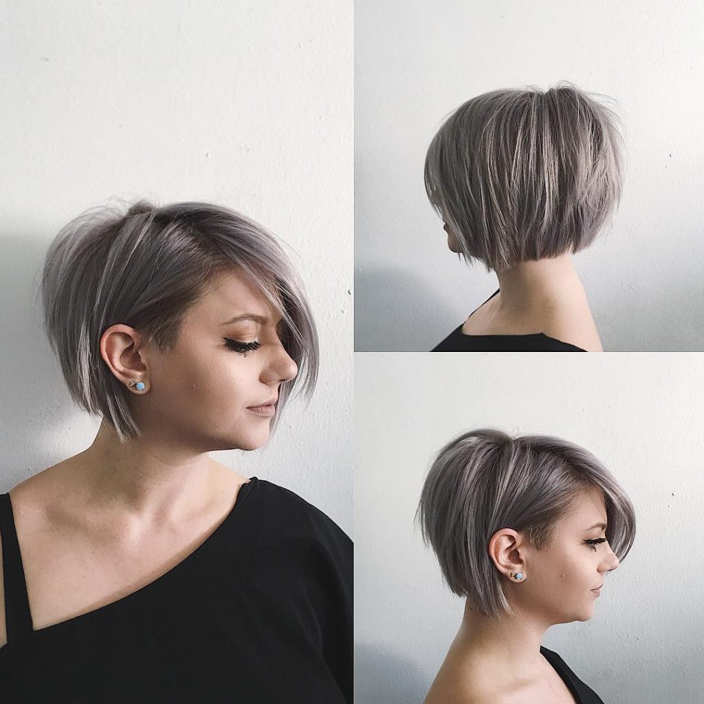 Undone Voluminous Silver Bob with Clean Lines and Side Swept Bangs Short Hairstyle