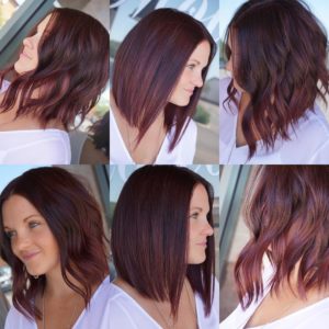 Versatile Sexy Long Bob with Burgundy Color Womens Medium Length Hairstyle
