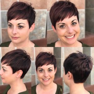 Warm Brunette Textured Pixie Crop with Choppy Asymmetrical Bangs Short Hairstyle