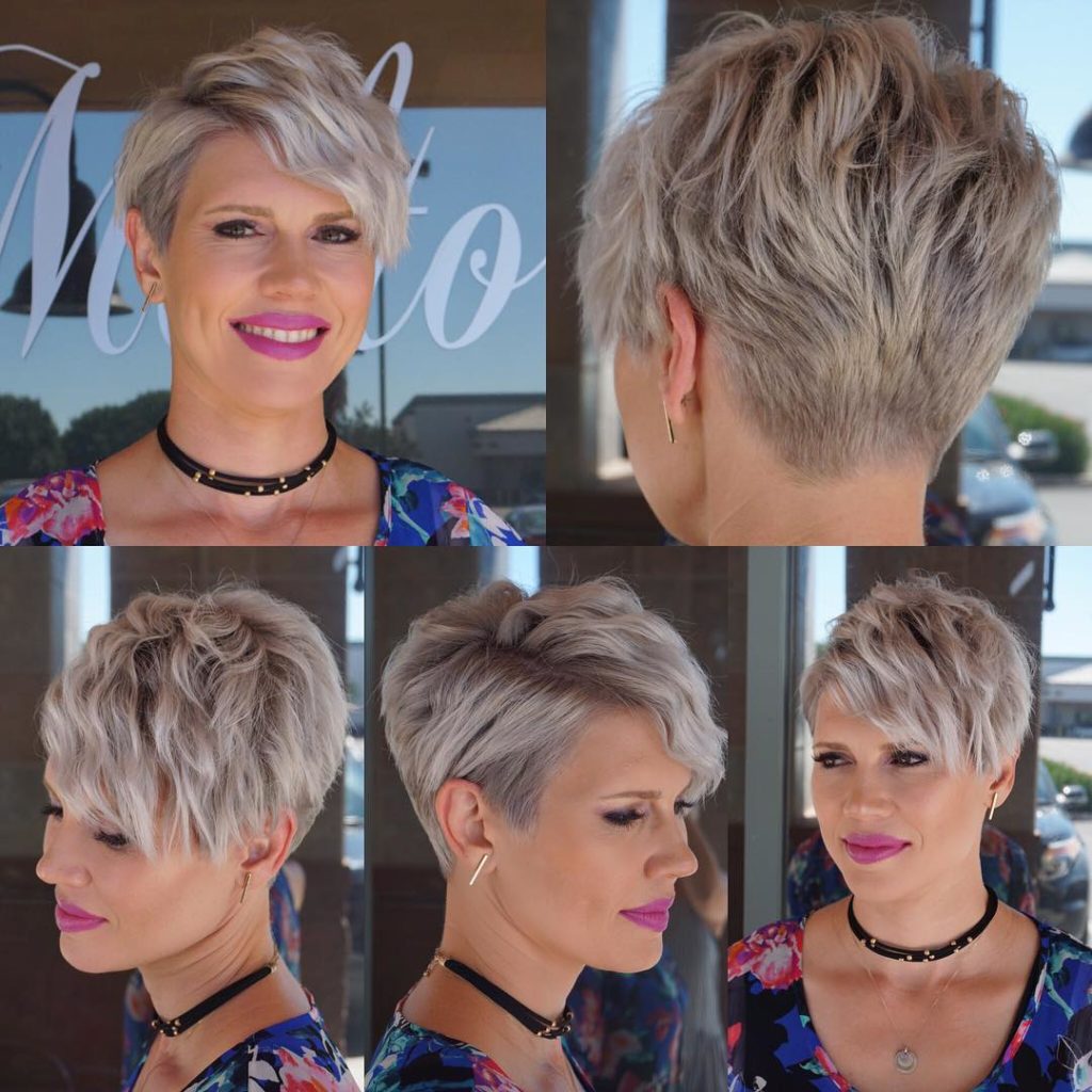 Wavy Platinum Blonde Textured Pixie Crop with Side Swept Bangs Short Hairstyle