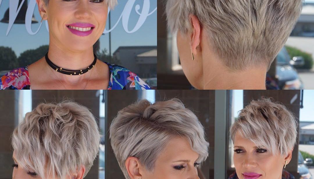 Wavy Platinum Blonde Textured Pixie Crop with Side Swept Bangs Short Hairstyle