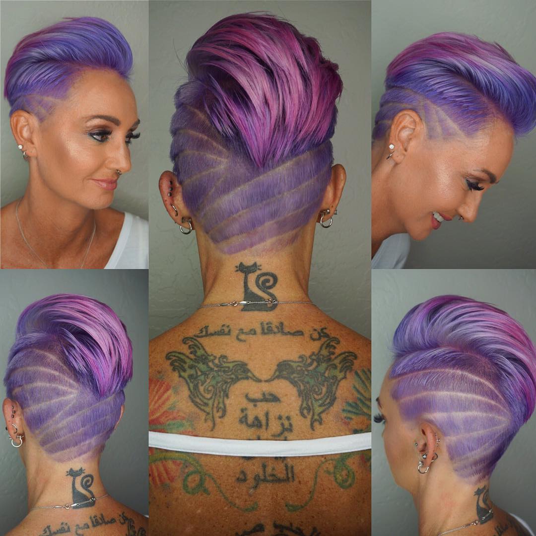 Wild Purple Pink Ombre Faux Hawk Pixie with Shave Art Details - The Latest  Hairstyles for Men and Women (2020) - Hairstyleology