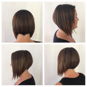 Angled Bob with Nape Detail on Brunette Hair with Balayage