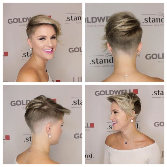 Messy Blonde Asymmetrical Undercut Pixie with Long Fringe