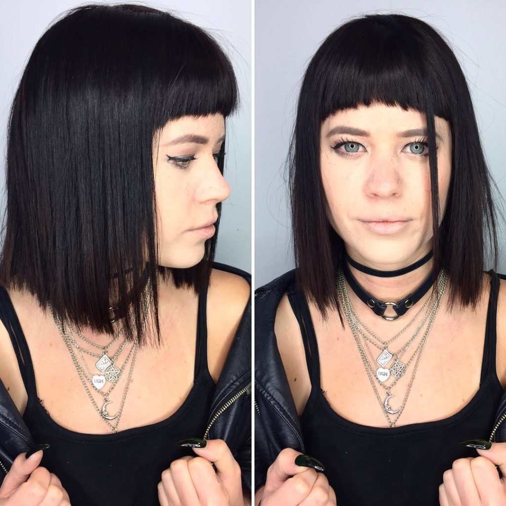 Black Bob with Textured Ends and Baby Bangs