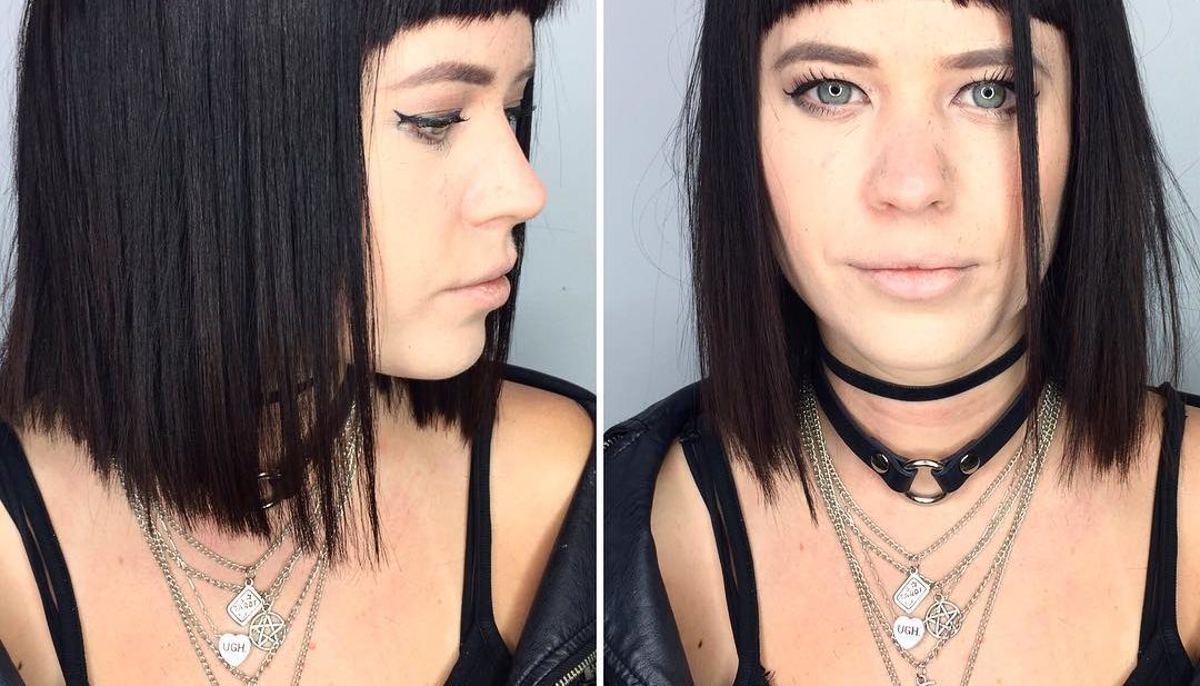 Black Bob with Textured Ends and Baby Bangs
