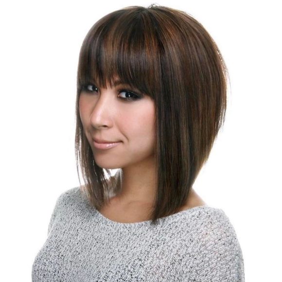 A-line with Fringed Brow-Skimming Bangs and Highlights