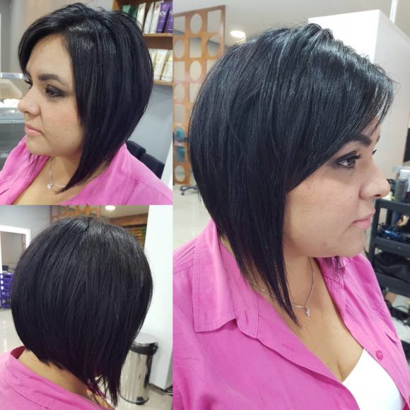 Short Angled Bob with Front Layers and Side Swept Bangs
