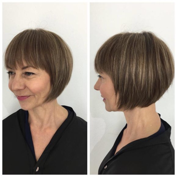 Short Rounded Classic Bob with Fringe and Highlights