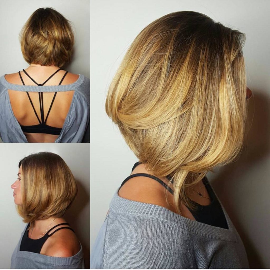 Blowout A-Line Bob with Body and Highlights on Blonde Hair