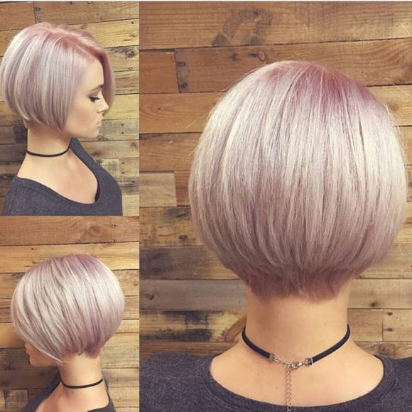 Short Stacked Bob with Pink Pastel Color