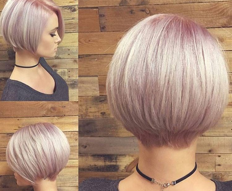 Short Stacked Bob with Pink Pastel Color