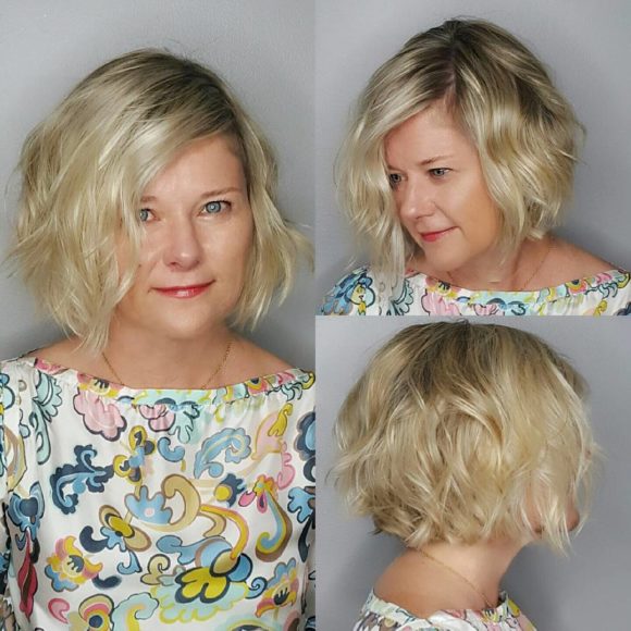Chin Length Bob on Blonde Hair with Soft Waves