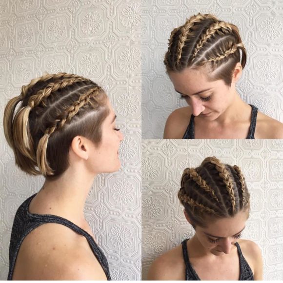Dutch Braid Rows on Blonde Undercut Bob