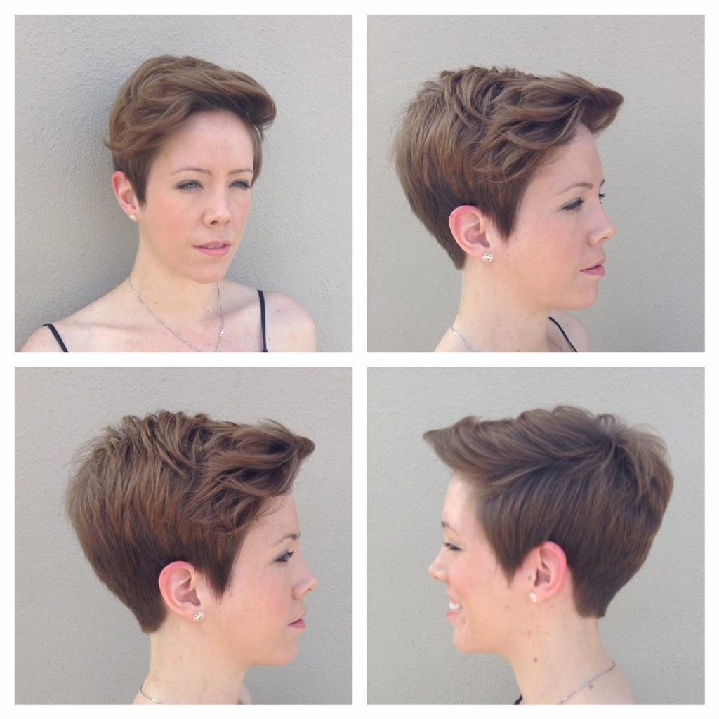 Messy Side Swept Brunette Cropped Pixie Cut