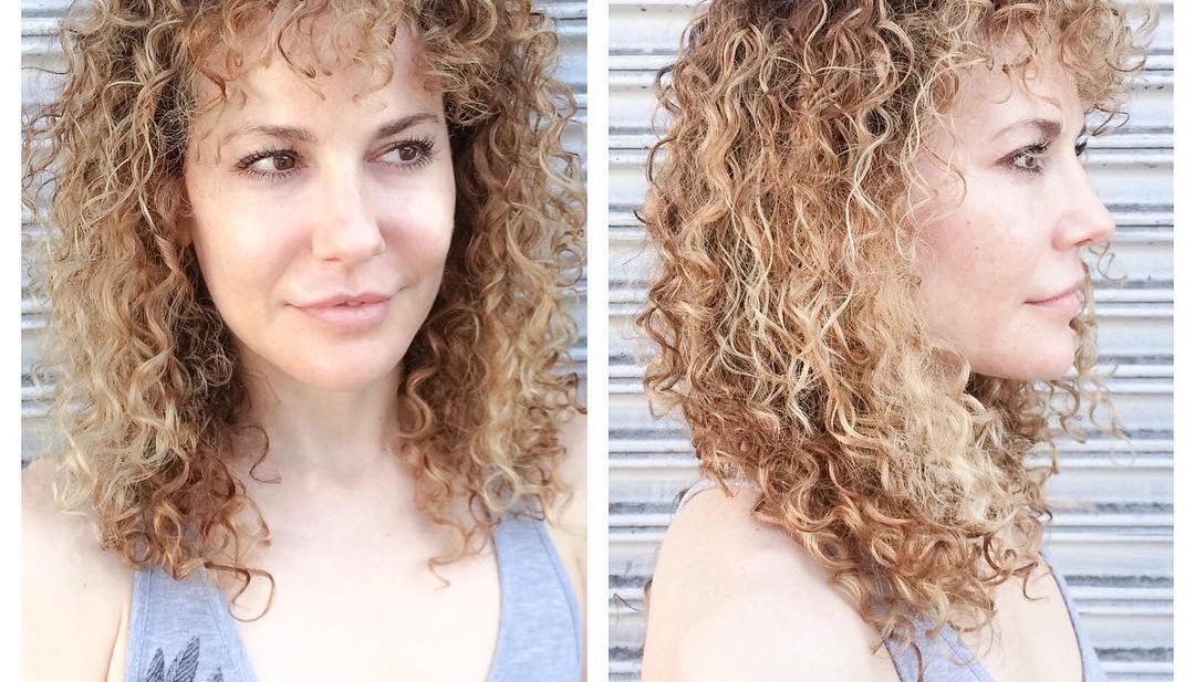 Blonde Balayage Curly Hair with Bangs - The Latest Hairstyles for Men and  Women (2020) - Hairstyleology