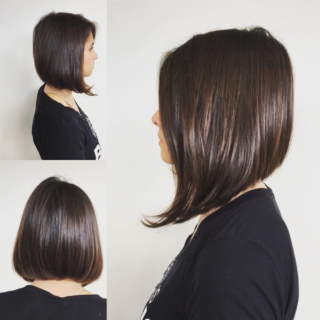 Sleek and Straight A-Line Bob on Brunette Highlights