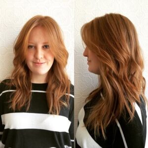 Short Textured Layers with Front Layers and Wave on Long Red Hair