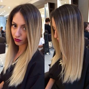 Long Straight Hair with Front Layers and Textured Ends on Blonde Ombre Colored Hair