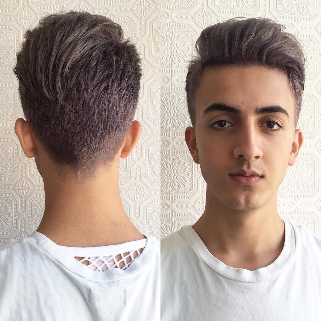Grey Fade Tapered Cut with Brushed Up Top Lengths