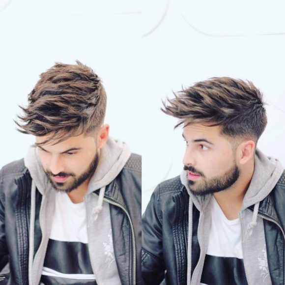 Undercut with Long Textured Spiky Fringe on Brown Hair with Highlights
