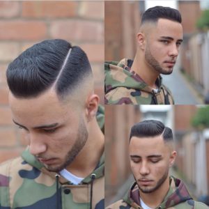 Short Pompadour Undercut with Fade and Hard Part