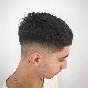 Textured Crew Cut with Tapered and Faded Sides on Dark Hair