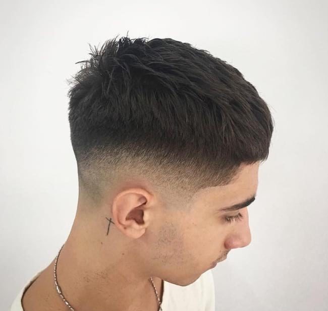 Textured Crew Cut with Tapered and Faded Sides on Dark Hair