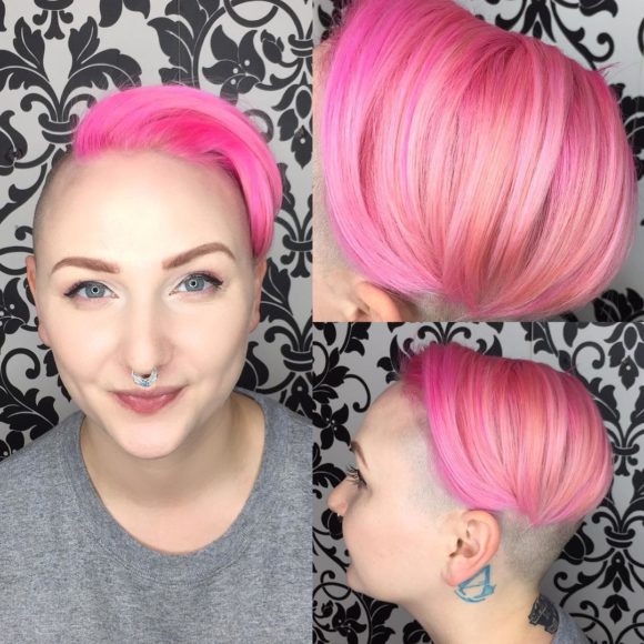Combover Undercut Pixie with Shaved Sides and Pink Color