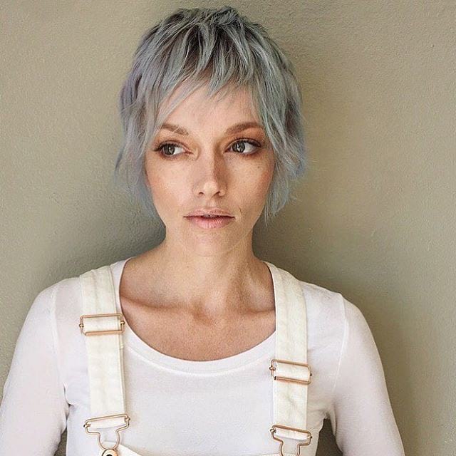 Long Silver Shaggy Pixie Cut with Choppy Bangs - The Latest Hairstyles ...