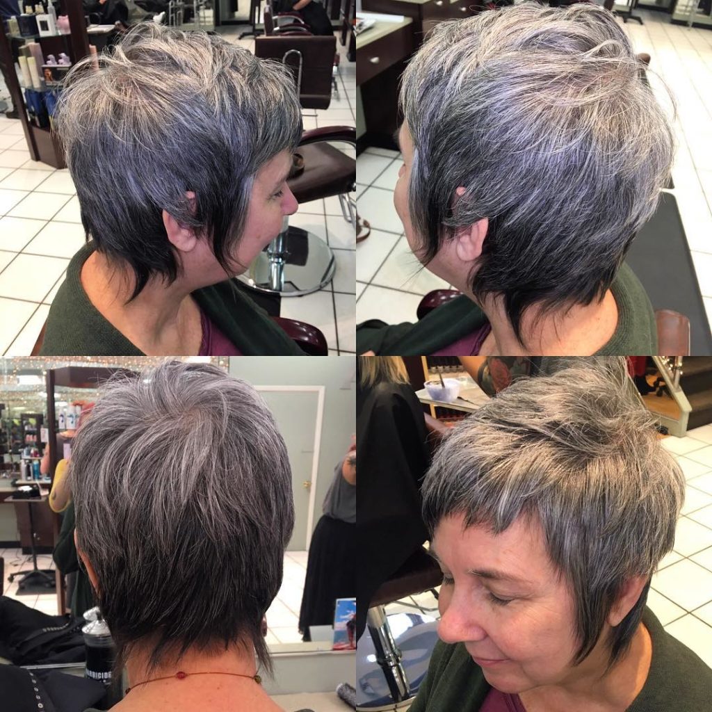 Silver Ombre Pixie Cut with Long Shaggy Fringe and Short Choppy Bangs