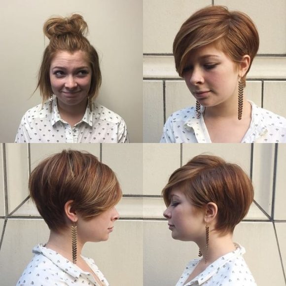 Polished Pixie with Full Side-Swept Bangs and Highlights