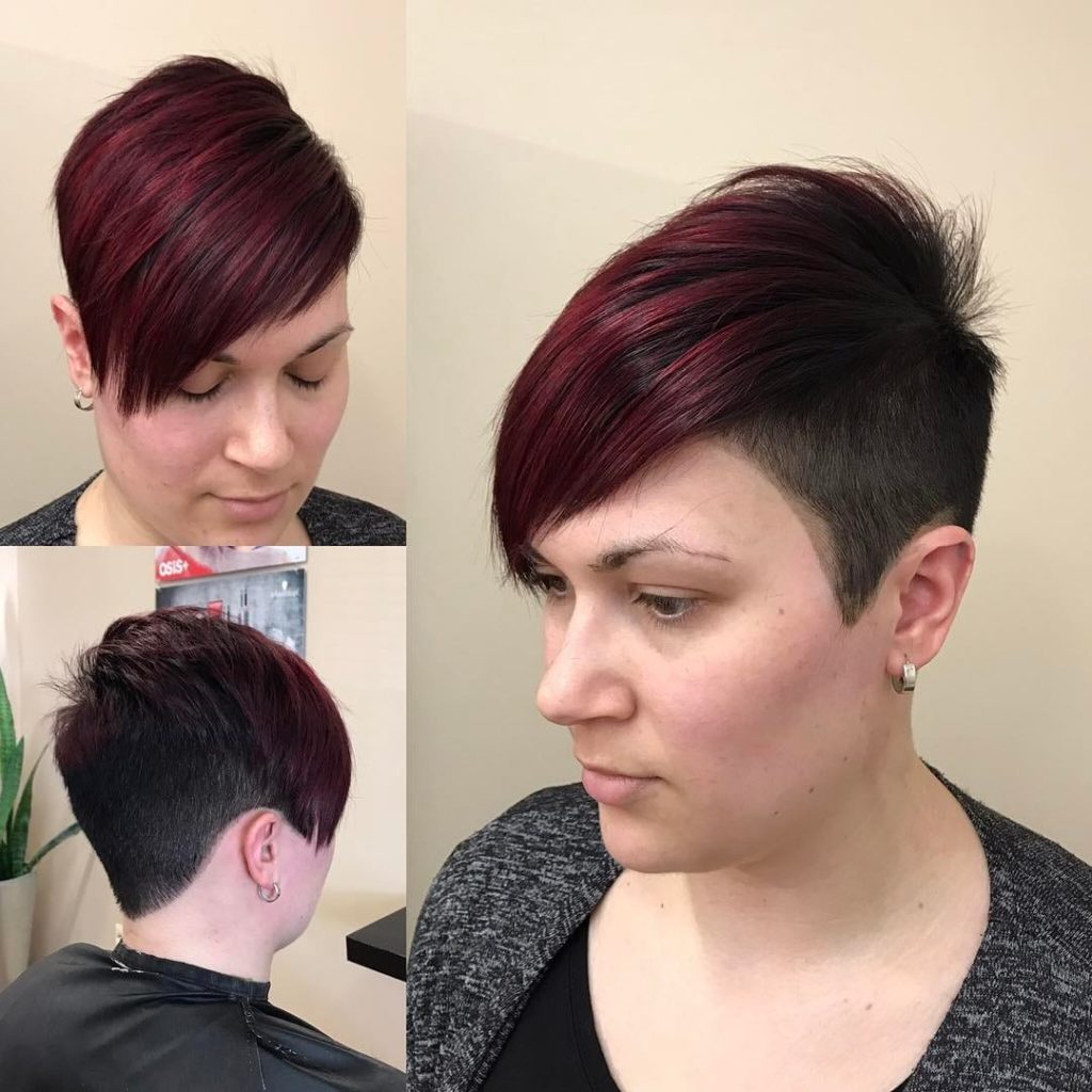 Burgundy Undercut Asymmetrical Pixie