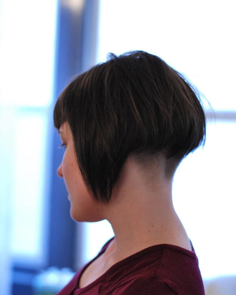 Short Brunette Retro Shingle Bob with Shaved Nape