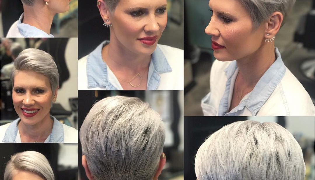 Versatile Polished Pixie Cut with Platinum Color and Tapered Nape
