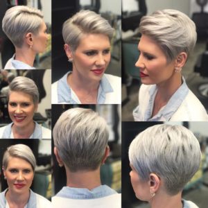 Versatile Polished Pixie Cut with Platinum Color and Tapered Nape